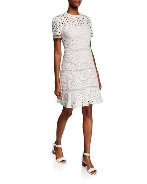 michael kors white eyelet dress|Michael Kors white lace dress.